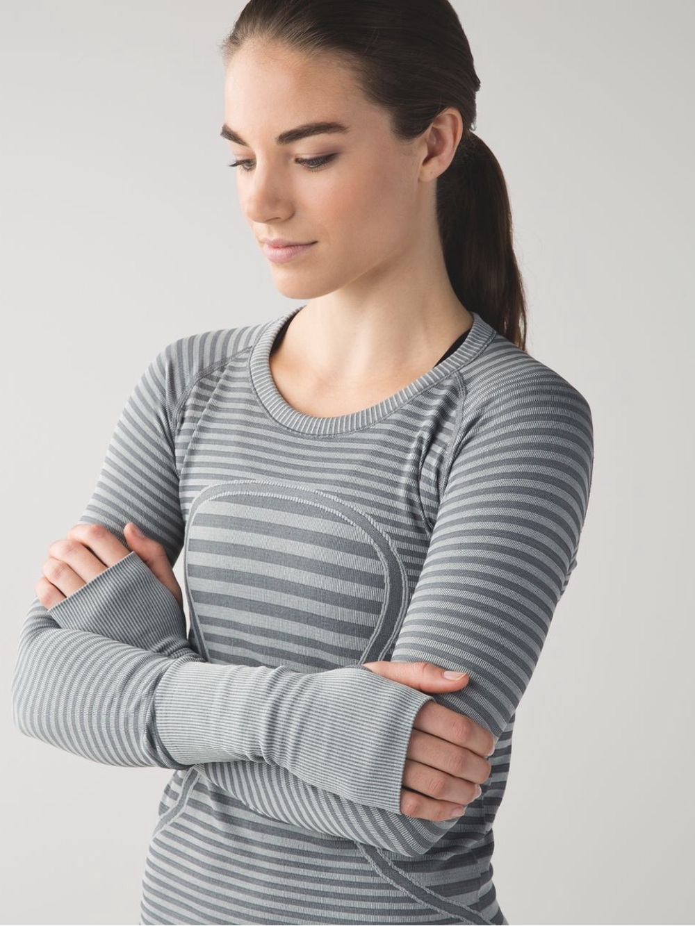 Lululemon Swiftly Tech Striped Grey Performance Long Sleeve Top